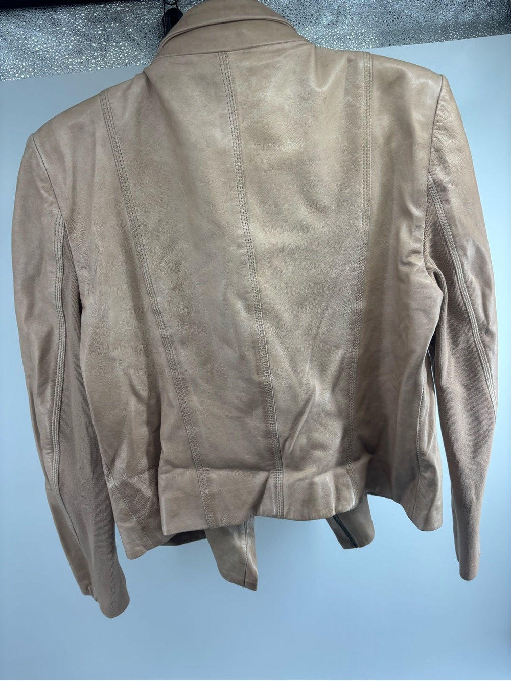 Lamarque Light Taupe Leather Asymmetrical Moto Jacket - Picture 5 of 7